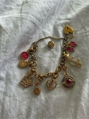 Juicy Couture Gold-Tone Charm Bracelet with Pink Accents